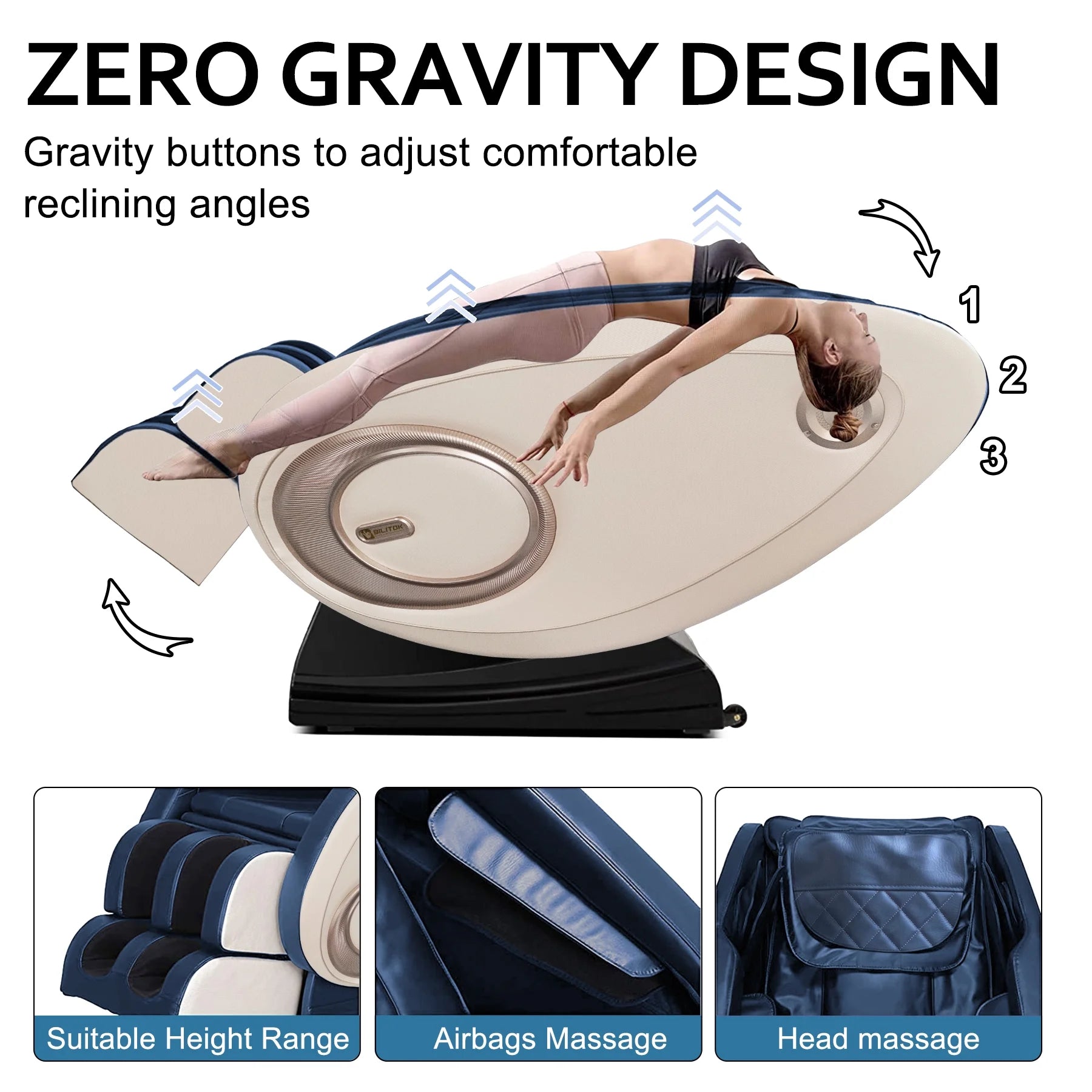 Massage Chair Zero Gravity Full Body with Heating and Bluetooth - Blue