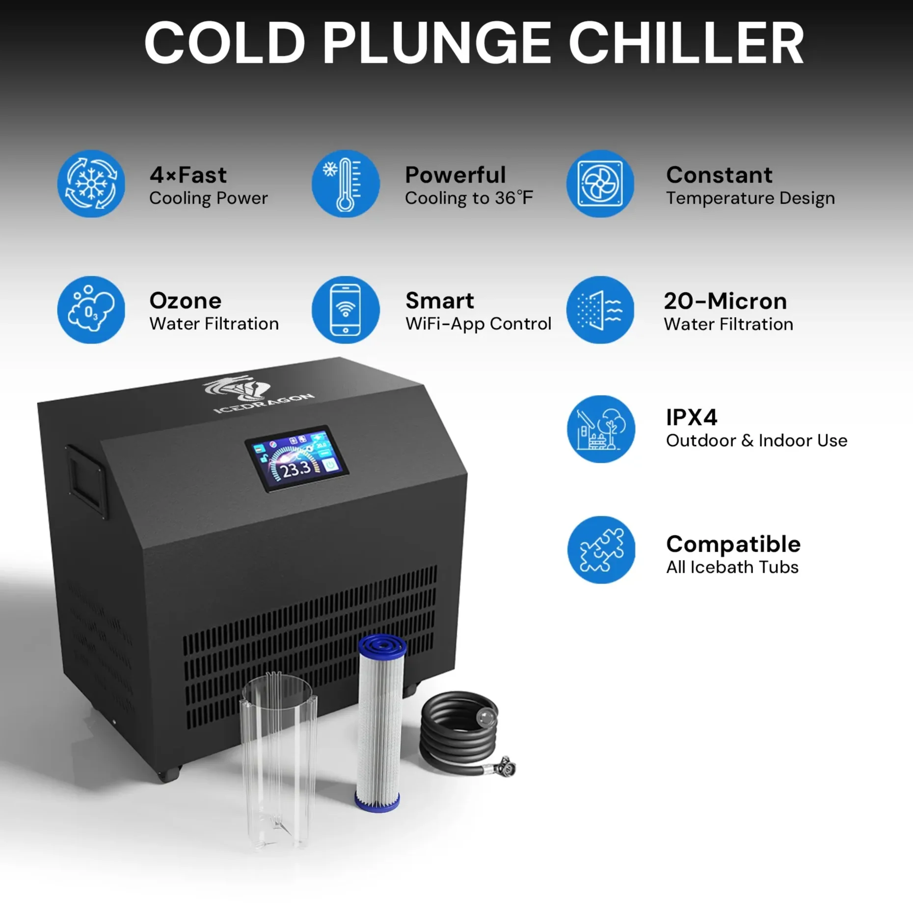 Icedragon Cold Plunge Tub Pro with 1.5 HP Smart Water Chiller