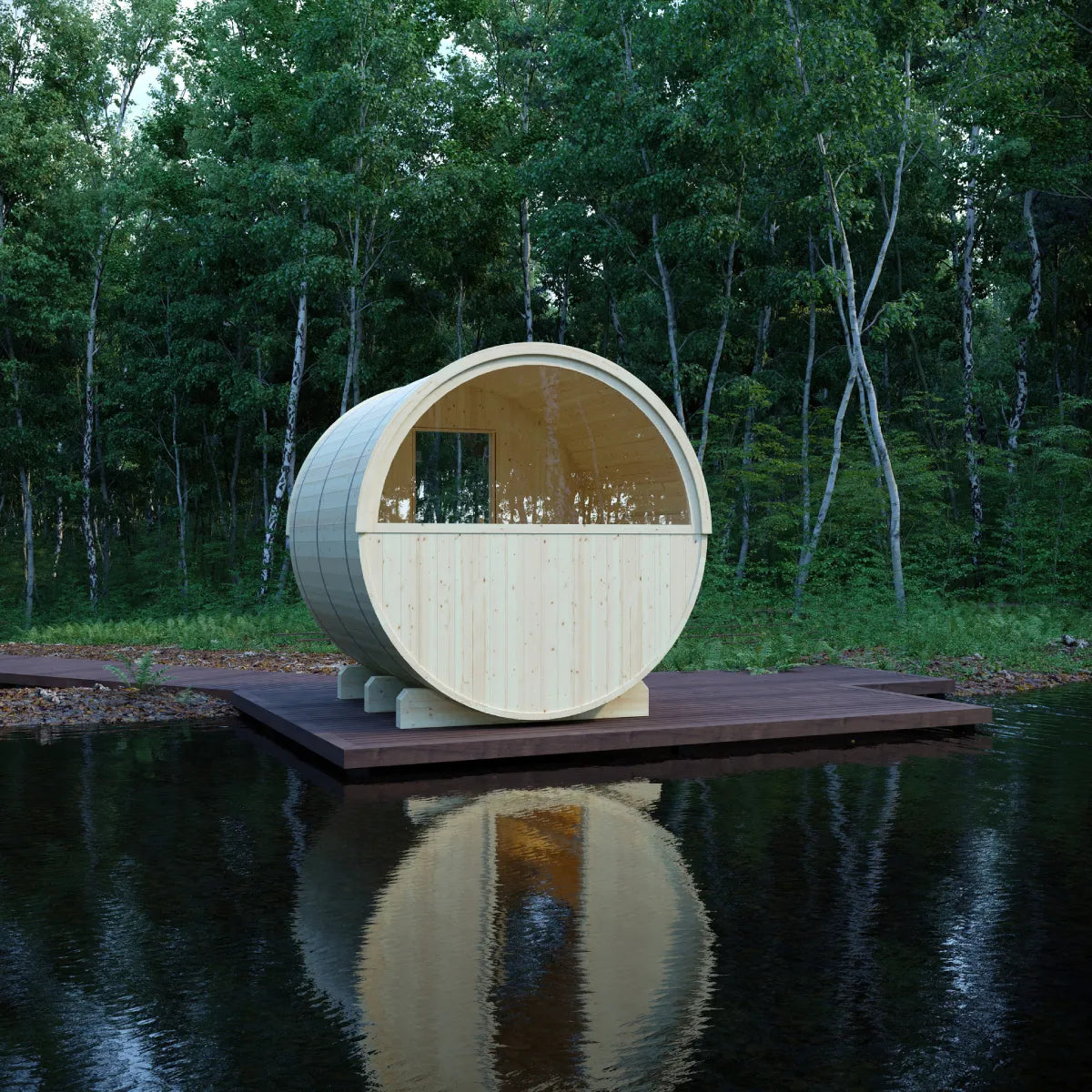 Helsinki Finnish 6-Person Barrel Sauna with Terrace and WiFi Heater