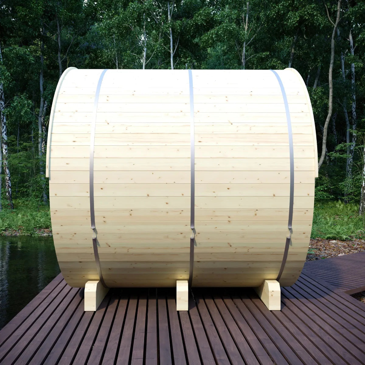 Helsinki Finnish 6-Person Barrel Sauna with Terrace and WiFi Heater