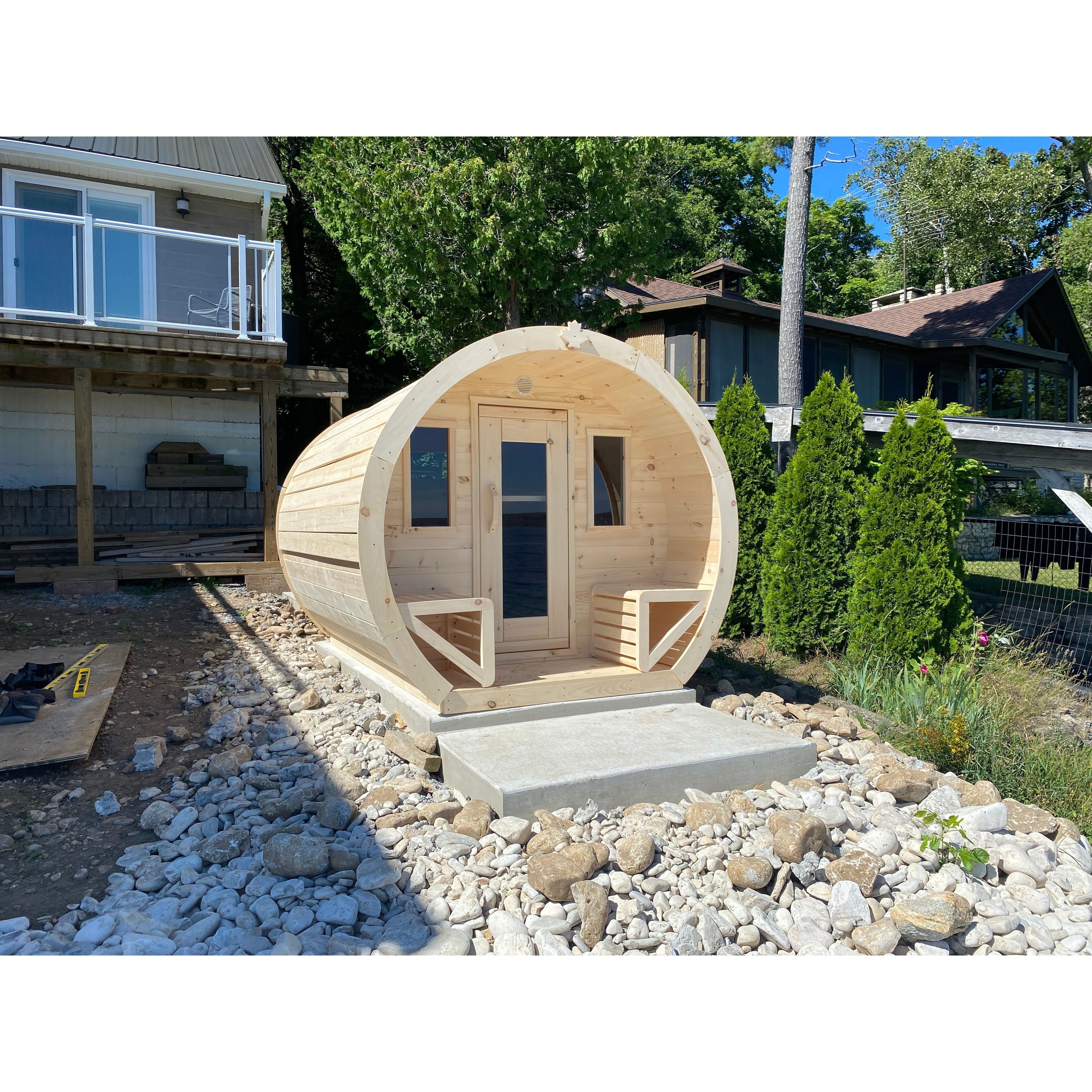 Finnish Sauna Builders Outdoor Flat Bottom Barrel Sauna