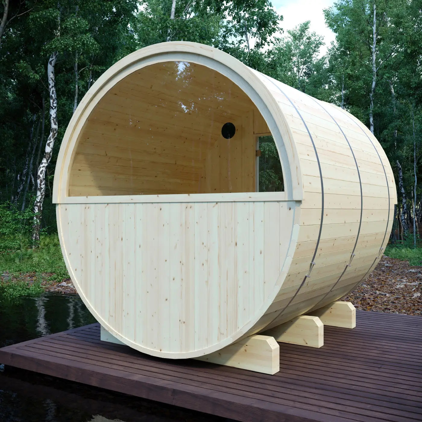 Tampere Finnish 4-Person Barrel Sauna with WiFi Heater