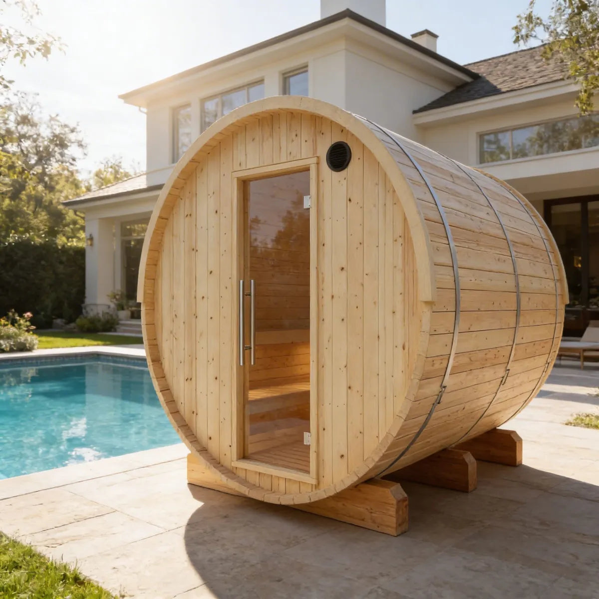 Tampere Finnish 4-Person Barrel Sauna with WiFi Heater