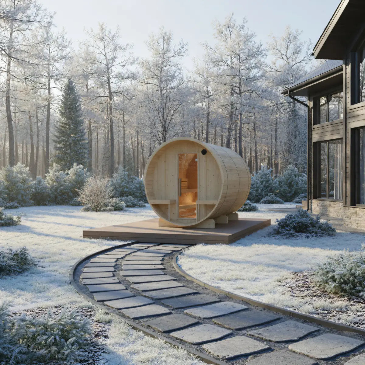 Turku Finnish 6-Person Barrel Sauna with Terrace and WiFi Heater