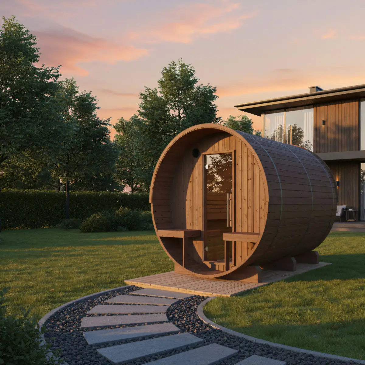 Turku Finnish 6-Person Barrel Sauna with Terrace and WiFi Heater