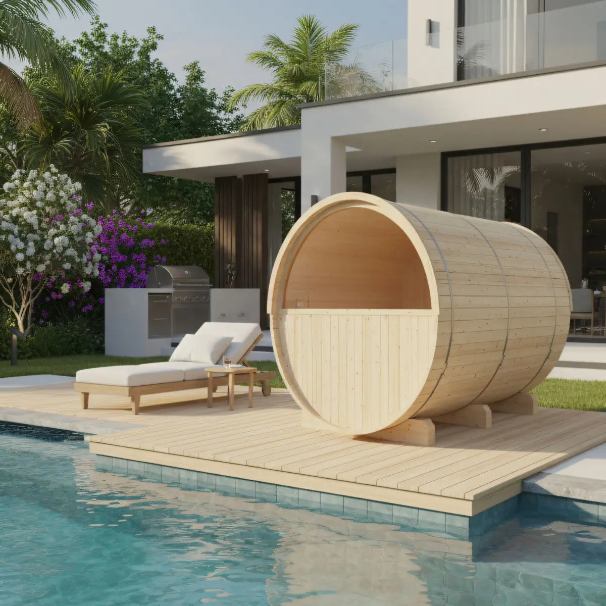 Turku Finnish 6-Person Barrel Sauna with Terrace and WiFi Heater