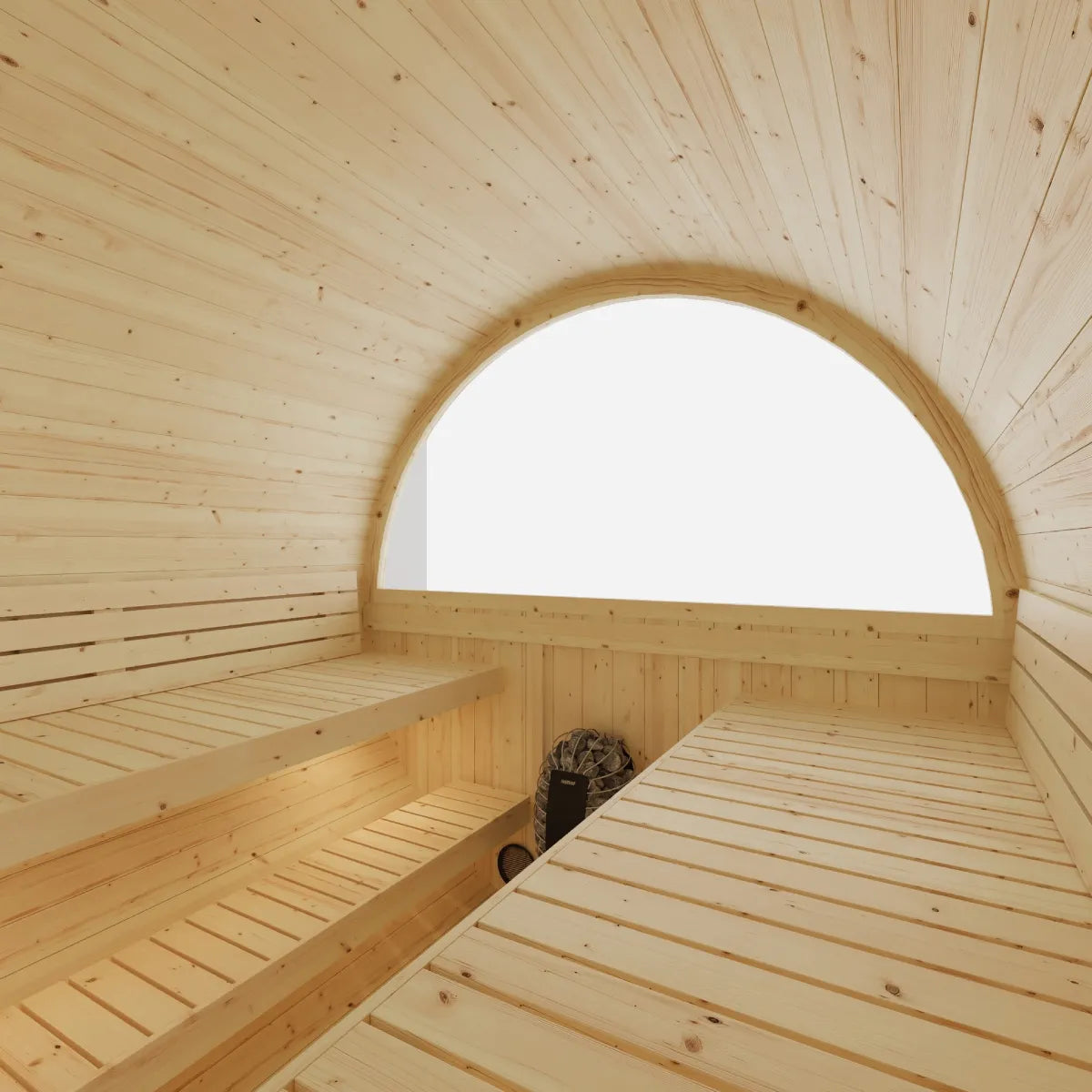 Vassa Finnish 4-Person Barrel Sauna with WiFi Heater, handcrafted by Finnish Sauna Builders