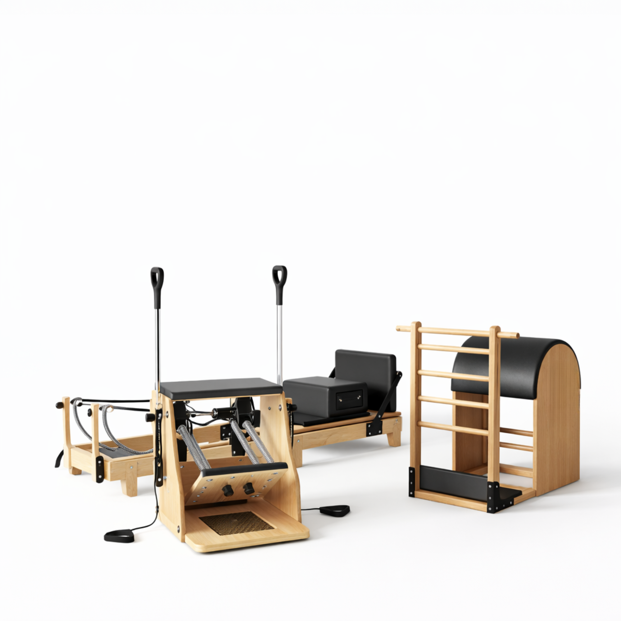 Pilates Reformer Machine with Pilates Chair and Pilates Barrel for Home Workout