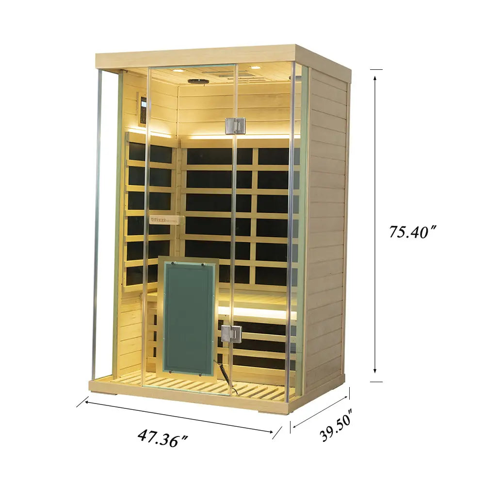 Wizzisaunas S02 2-Person Full Spectrum Near Zero EMF Indoor Infrared Sauna + Medical-Grade Red Light Therapy