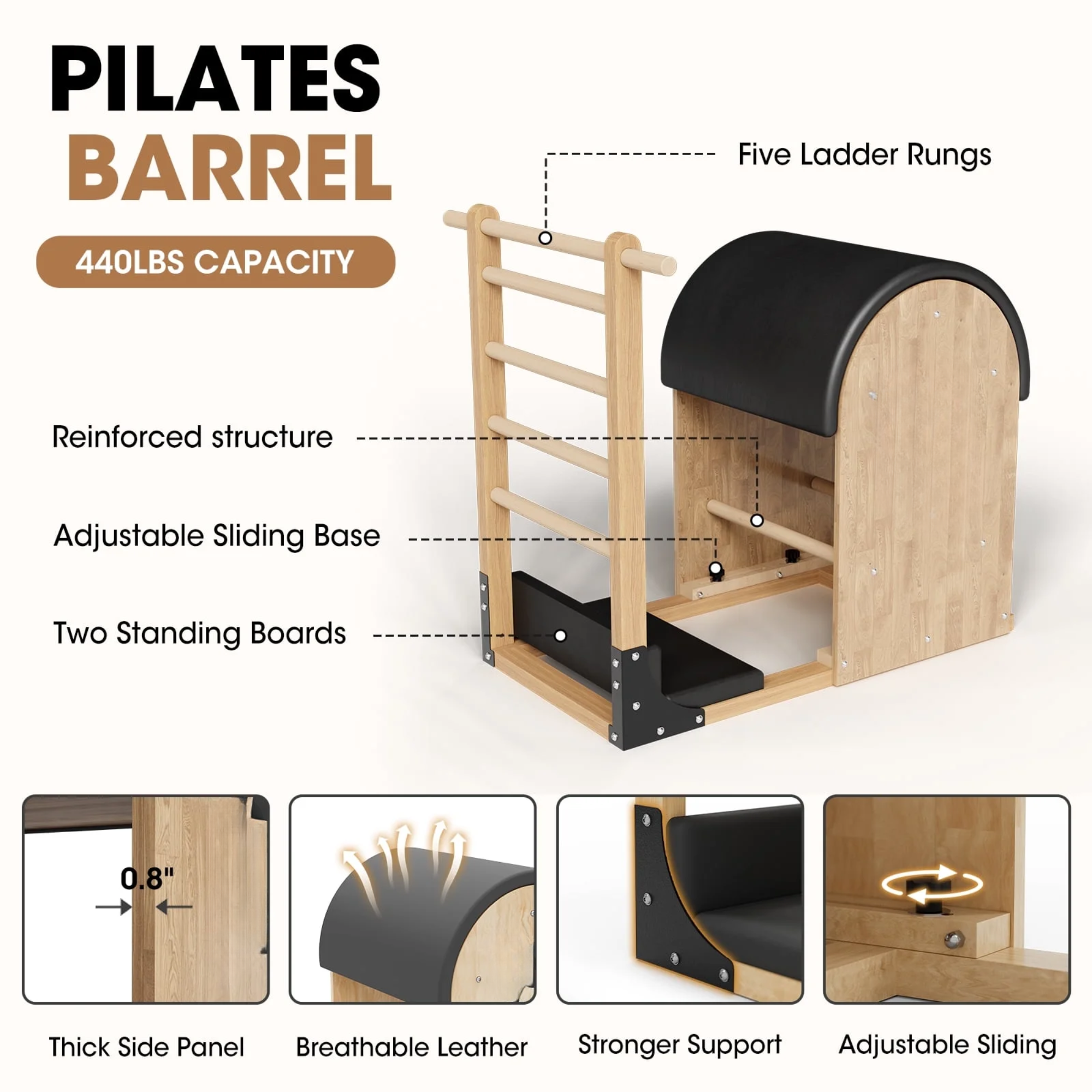 Pilates Reformer Machine with Pilates Chair and Pilates Barrel for Home Workout