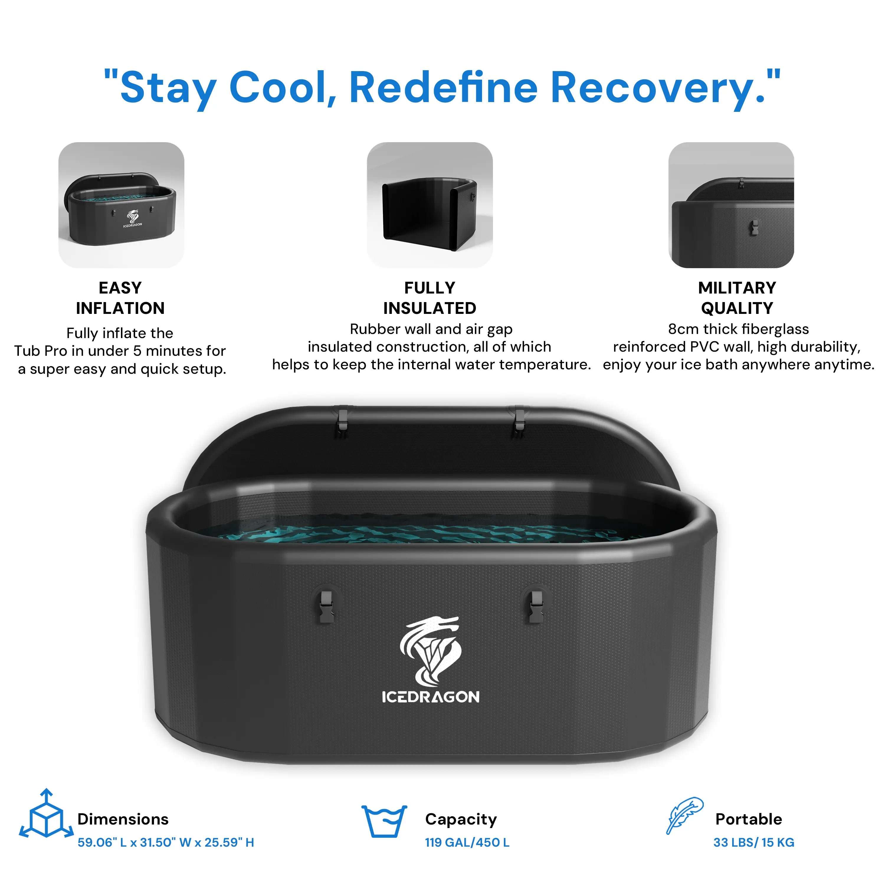 Icedragon Cold Plunge Tub Pro with 1.5 HP Smart Water Chiller