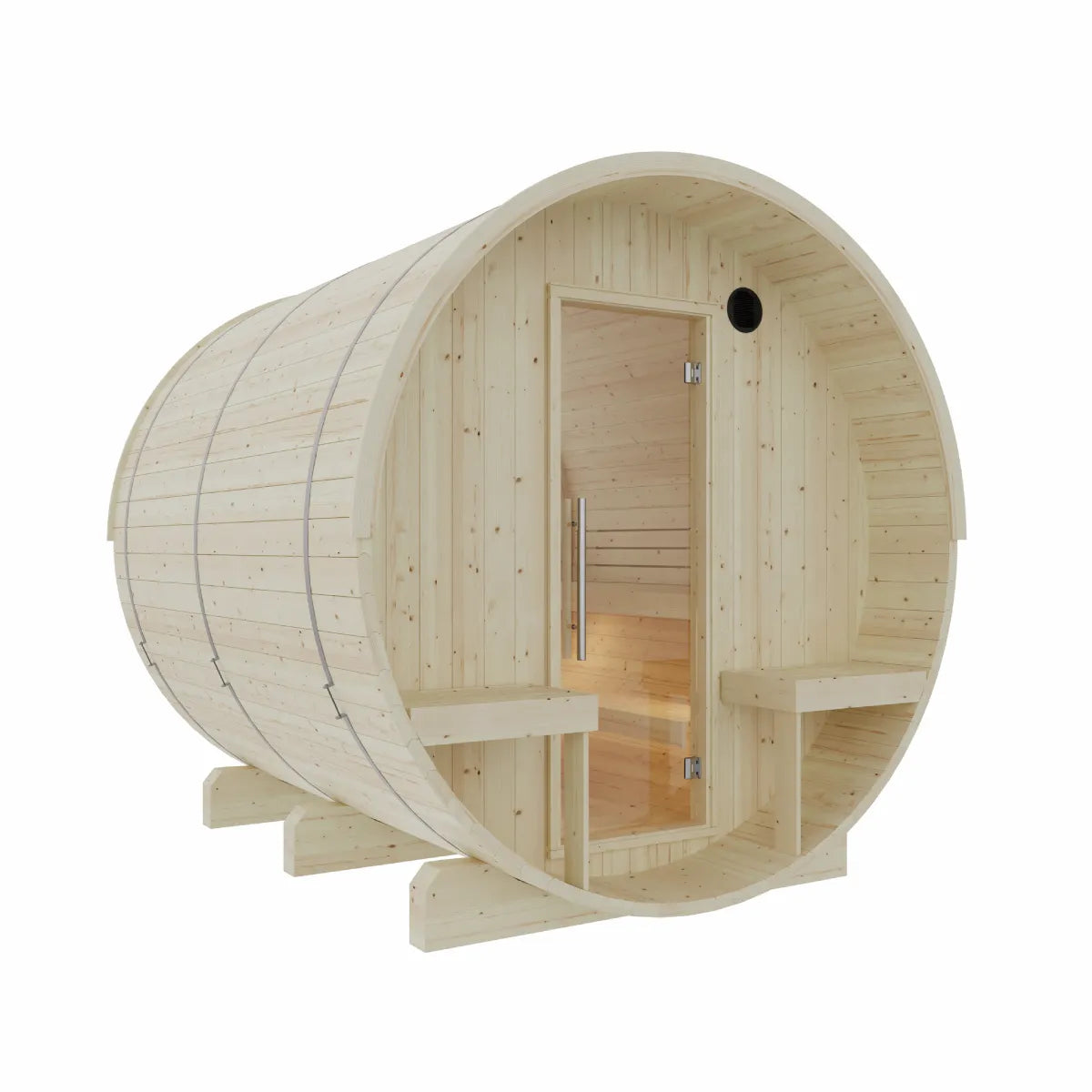 Helsinki Finnish 6-Person Barrel Sauna with Terrace and WiFi Heater
