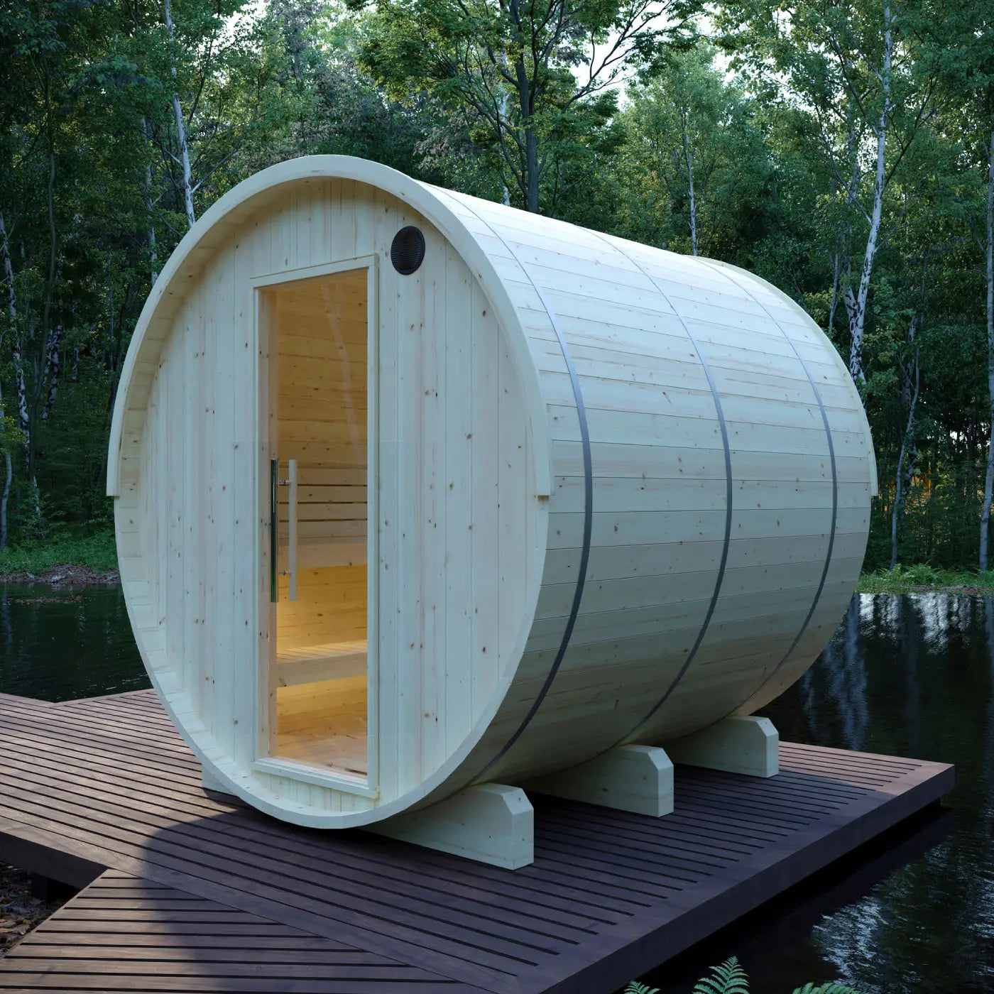 Tampere Finnish 4-Person Barrel Sauna with WiFi Heater