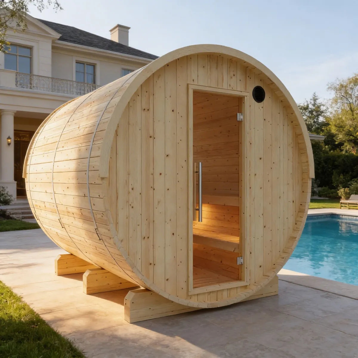 Tampere Finnish 4-Person Barrel Sauna with WiFi Heater