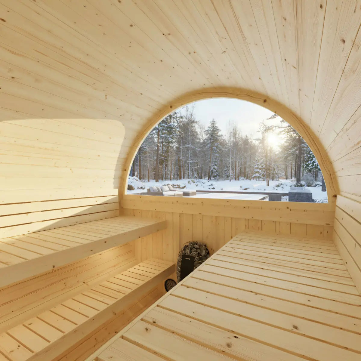Turku Finnish 6-Person Barrel Sauna with Terrace and WiFi Heater