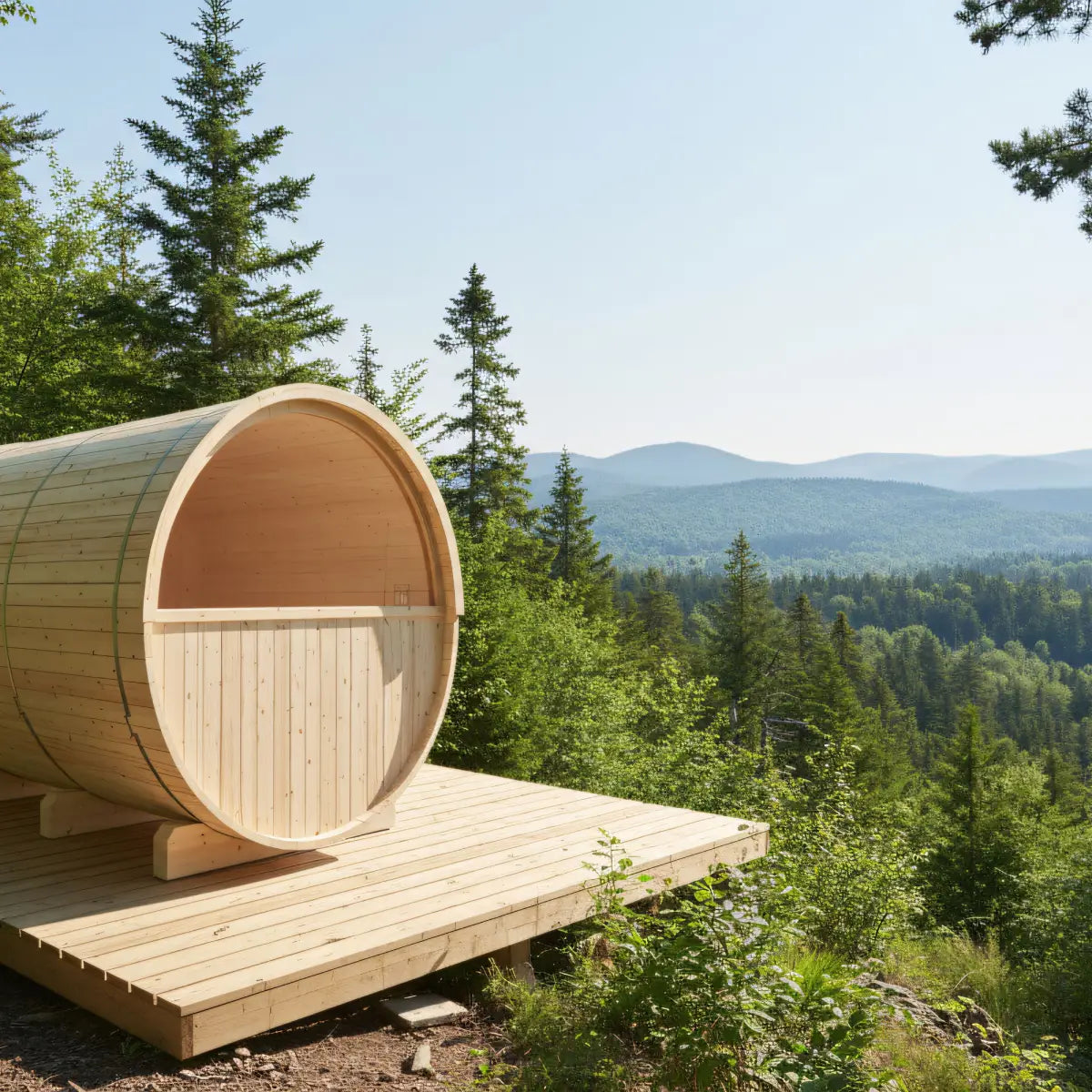 Turku Finnish 6-Person Barrel Sauna with Terrace and WiFi Heater