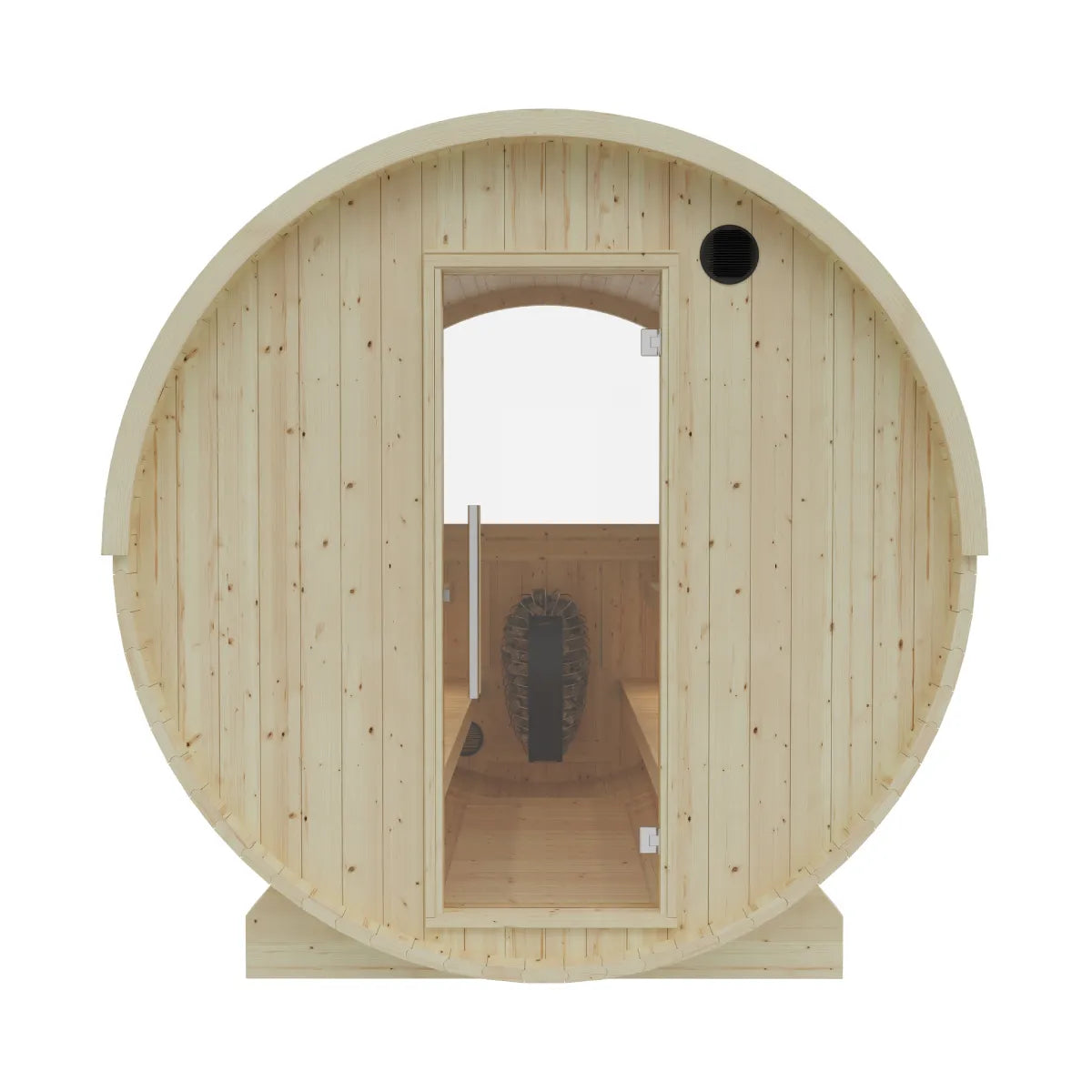 Vassa Finnish 4-Person Barrel Sauna with WiFi Heater, handcrafted by Finnish Sauna Builders