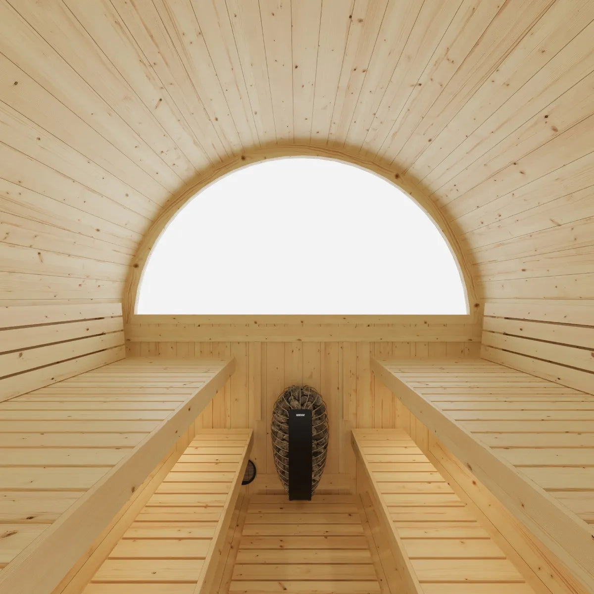 Vassa Finnish 4-Person Barrel Sauna with WiFi Heater, handcrafted by Finnish Sauna Builders