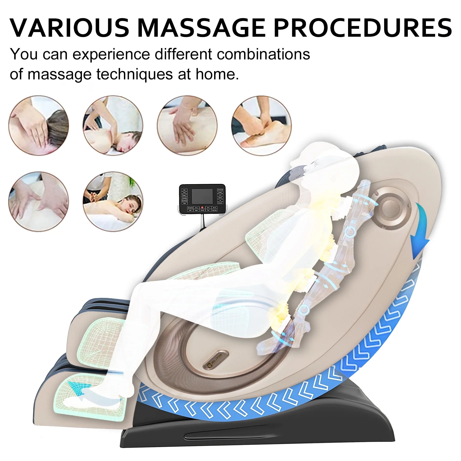 Massage Chair Zero Gravity Full Body with Heating and Bluetooth - Blue