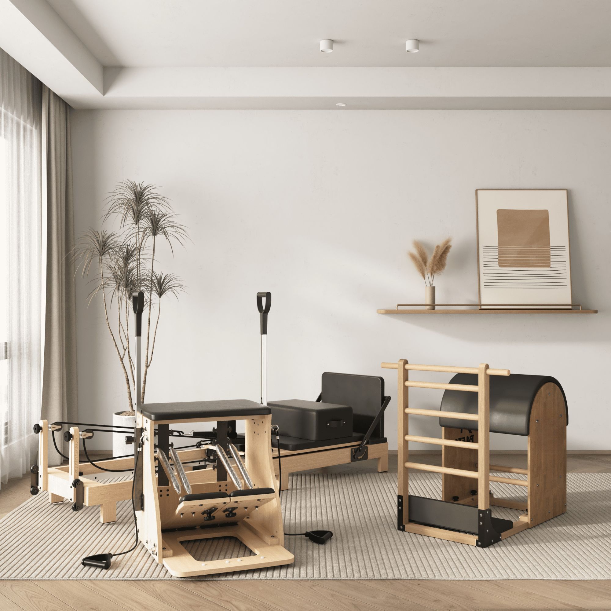 Pilates Reformer Machine with Pilates Chair and Pilates Barrel for Home Workout