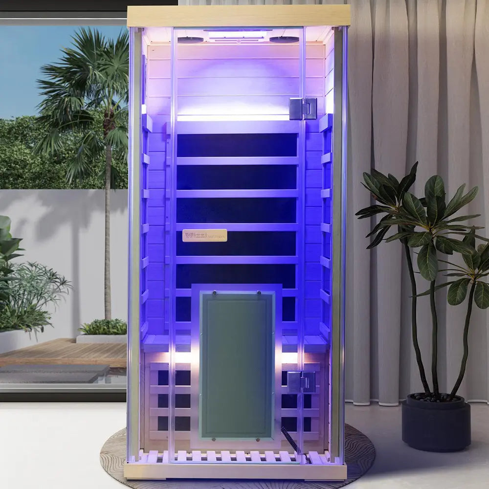 Wizzisaunas S01 1-Person Full Spectrum Near Zero EMF Indoor Infrared Sauna + Medical-Grade Red Light Therapy